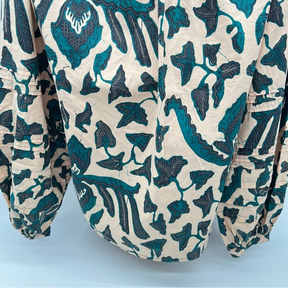 Ulla Johnson Melati Green and Black Print on a Pink Background-Lantern Sleeves-8 - Picture 8 of 16